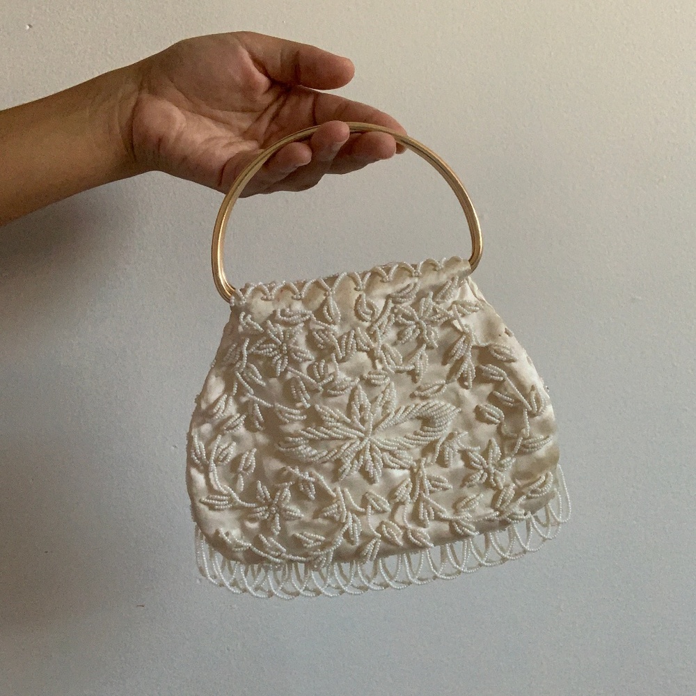 White beaded frame bag